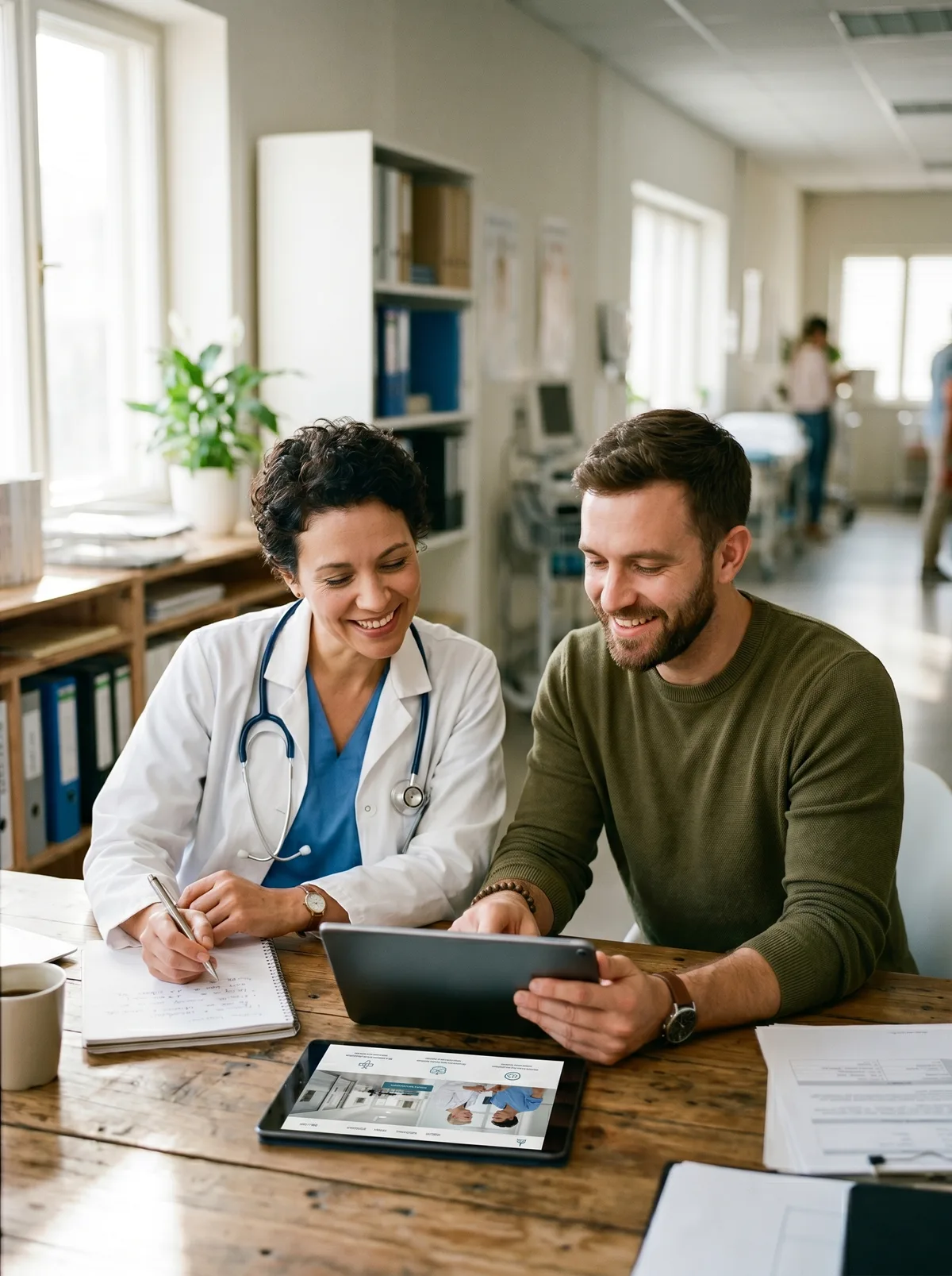 A PatientFlow Pro designer walking a doctor through a new website build