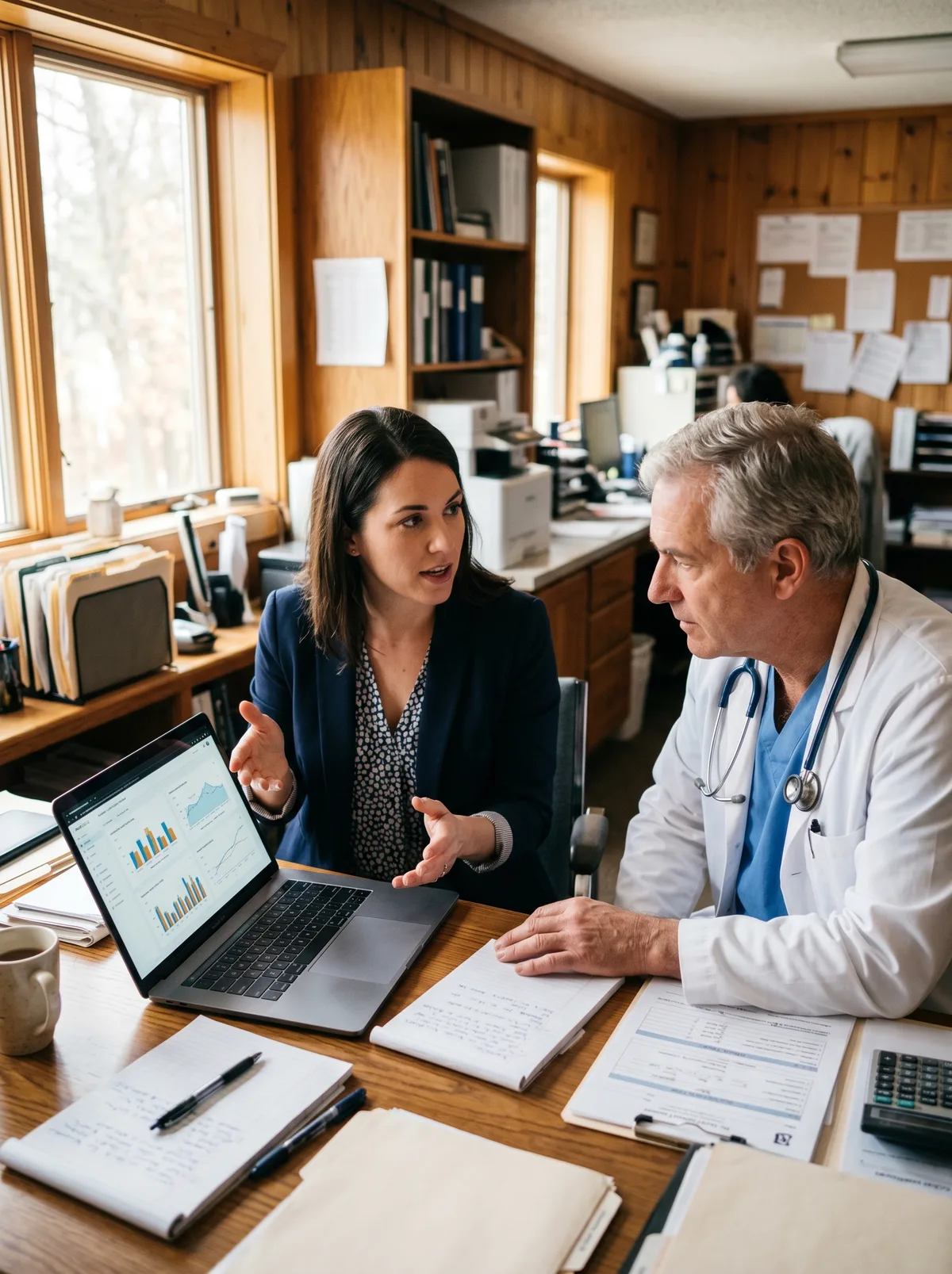A PatientFlow Pro strategist reviewing practice analytics with a physician